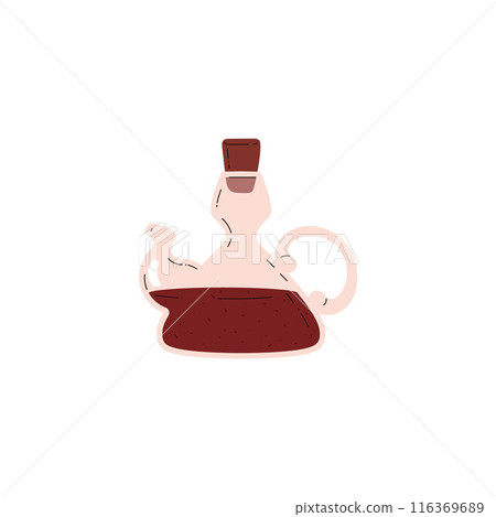 Cider vinegar or extra virgin oil in glass jug teapot shape, vector flavor organic acid or balsamic condiment in pitcher 116369689
