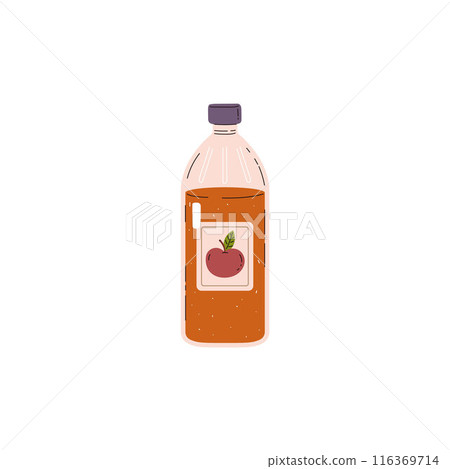 Apple cider vinegar in glass bottle with label red apple, vector jar of fruit vinegar, flavor organic acid ingredient 116369714