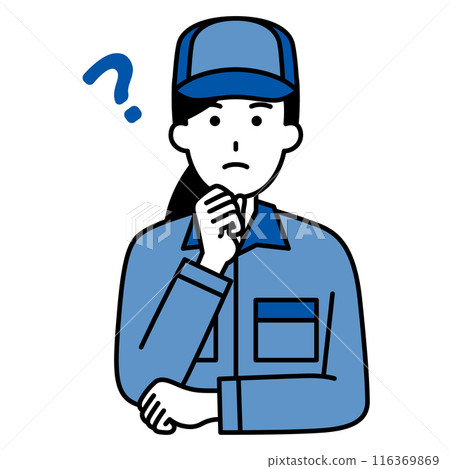 A woman in overalls thinking of an idea 116369869
