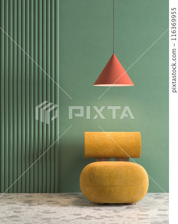 Memphis style conceptual interior room 3d illustration 116369955