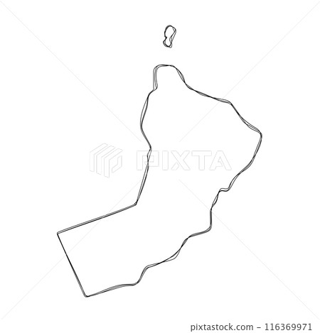 Oman country simplified map.Thin triple pencil sketch outline isolated on white background. Simple vector icon 116369971