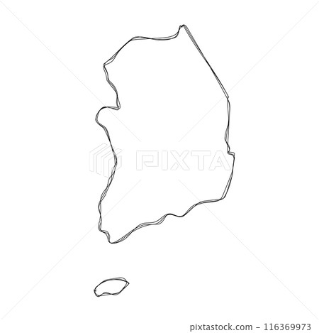 South Korea country simplified map.Thin triple pencil sketch outline isolated on white background. Simple vector icon South Korea country simplified map.Thin triple pencil sketch outline isolated on white background. Simple vector icon 116369973
