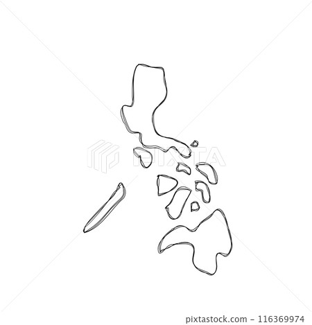 Philippines country simplified map.Thin triple pencil sketch outline isolated on white background. Simple vector icon Philippines country simplified map.Thin triple pencil sketch outline isolated on white background. Simple vector icon 116369974
