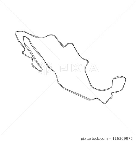 Mexico country simplified map.Thin triple pencil sketch outline isolated on white background. Simple vector icon Mexico country simplified map.Thin triple pencil sketch outline isolated on white background. Simple vector icon 116369975