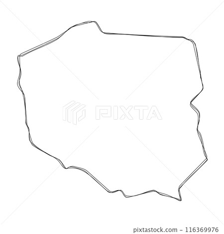 Poland country simplified map.Thin triple pencil sketch outline isolated on white background. Simple vector icon 116369976