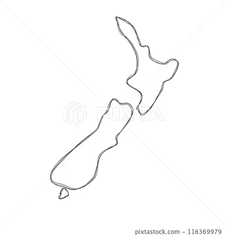 New Zealand country simplified map.Thin triple pencil sketch outline isolated on white background. Simple vector icon 116369979
