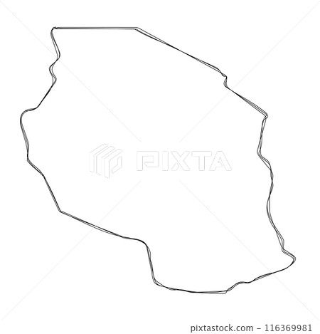 Tanzania country simplified map.Thin triple pencil sketch outline isolated on white background. Simple vector icon 116369981