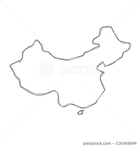 China country simplified map.Thin triple pencil sketch outline isolated on white background. Simple vector icon 116369994