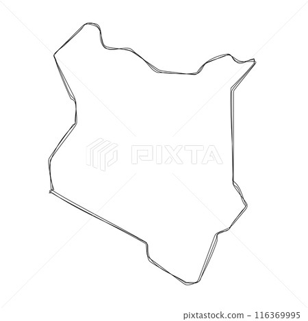 Kenya country simplified map.Thin triple pencil sketch outline isolated on white background. Simple vector icon 116369995