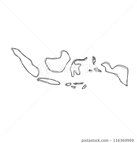 Indonesia country simplified map.Thin triple pencil sketch outline isolated on white background. Simple vector icon 116369999