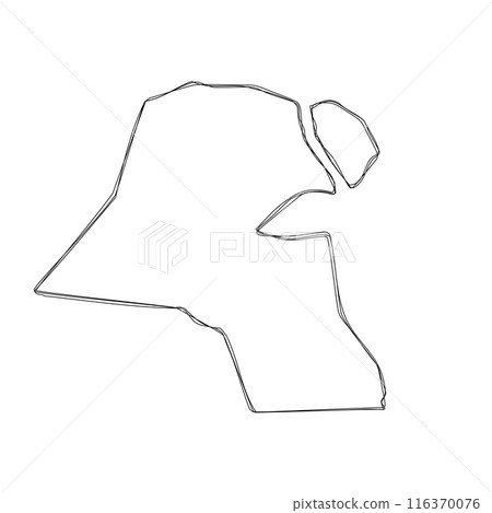 Kuwait country simplified map.Thin triple pencil sketch outline isolated on white background. Simple vector icon 116370076