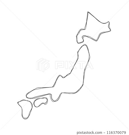 Japan country simplified map.Thin triple pencil sketch outline isolated on white background. Simple vector icon Japan country simplified map.Thin triple pencil sketch outline isolated on white background. Simple vector icon 116370079