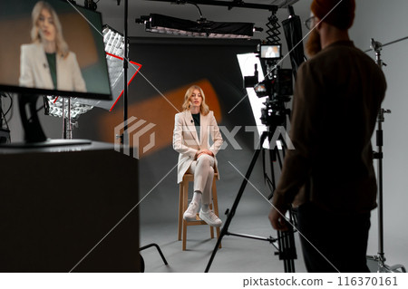 A woman at film studio set. Behind the scenes concept 116370161