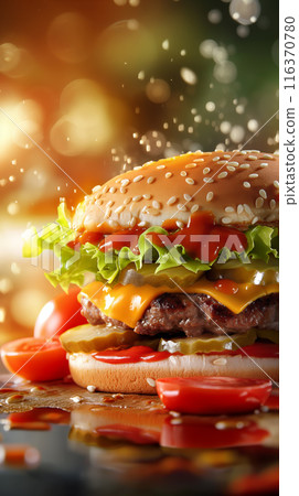 Juicy Cheeseburger with Fresh Toppings 116370780