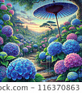 Hydrangea and a Japanese umbrella 116370863