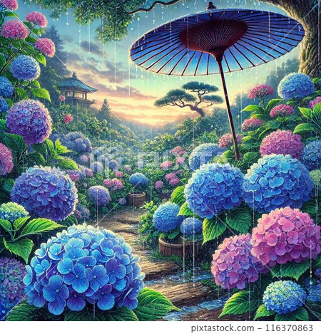 Hydrangea and a Japanese umbrella Hydrangea and a Japanese umbrella 116370863