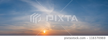 Dramatic panorama sky with cloud on sunrise and sunset time. Dramatic panorama sky with cloud on sunrise and sunset time. 116370969