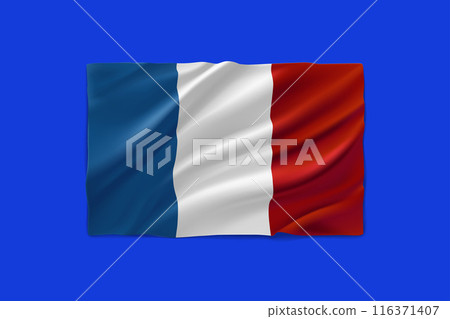 Waving flag of France on blue background. 3d vector illustration 116371407