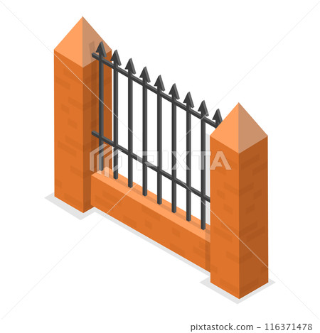 3D Isometric Flat  Set of Terrace Fences and Gates. Item 1 116371478