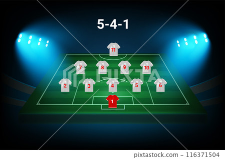 5-4-1 football team formation template. Soccer players with numbers. Vector template 5-4-1 football team formation template. Soccer players with numbers. Vector template 116371504