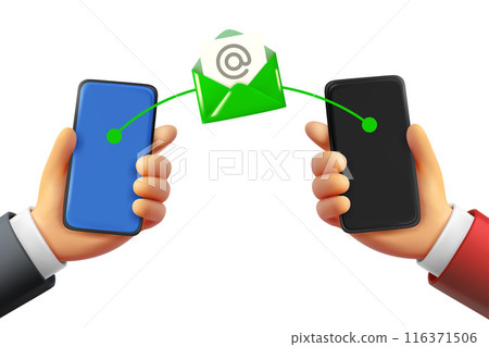 Sending letter concept with two smartphones. 3d vector illustration 116371506