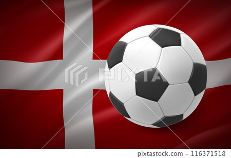 Flag of Denmark with soccer ball. National football team concept. 3d vector illustration Flag of Denmark with soccer ball. National football team concept. 3d vector illustration 116371518