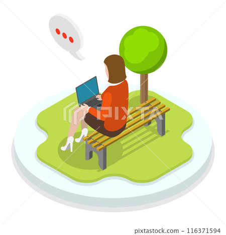 3D Isometric Flat  Illustration of Hybrid Work. Item 1 116371594