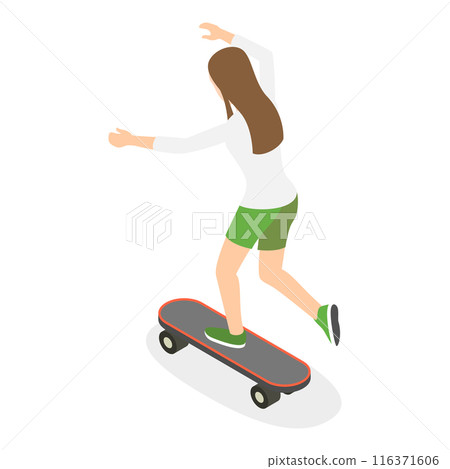 3D Isometric Flat  Set of Roller Skating Girls. Item 1 116371606