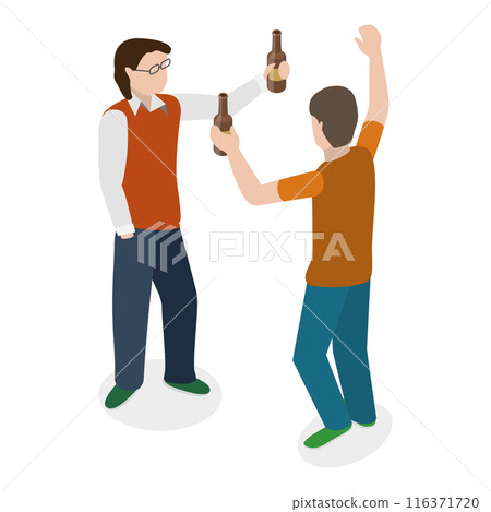 3D Isometric Flat  Set of Drunk People. Item 3 116371720