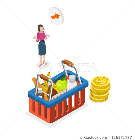 3D Isometric Flat  Illustration of Consumer Price Index Growth. Item 1 116371727