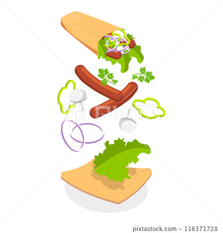 3D Isometric Flat  Set of Shawarmas. Item 3 116371728