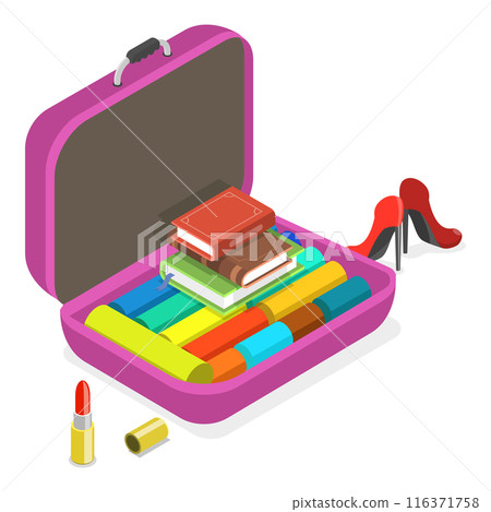 3D Isometric Flat Set of Luggages with Personal Belonging. Item 2 3D Isometric Flat Set of Luggages with Personal Belonging. Item 2 116371758
