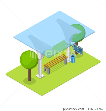 3D Isometric Flat  Set of Railway Station Elements. Item 5 116371762