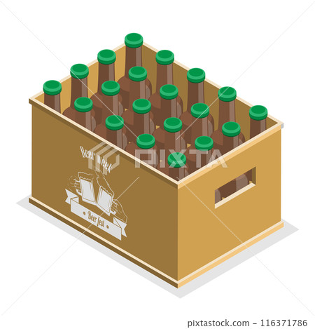 3D Isometric Flat  Set of Crates with Beer Bottles. Item 1 116371786