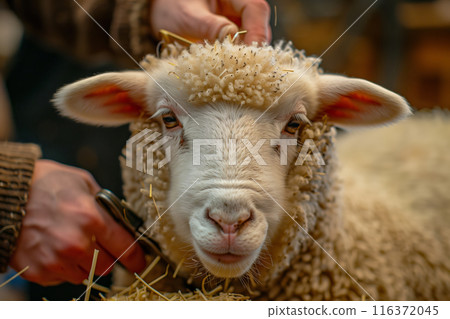 A Shearer Cuts Wool From a Sheeps Fleece A Shearer Cuts Wool From a Sheeps Fleece 116372045