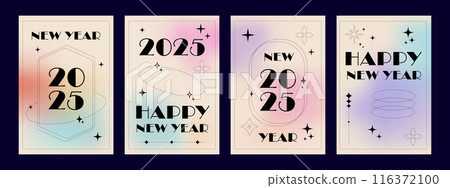 Minimalist Christmas aesthetic template set. 2025 New Year gradient background trendy style. Y2k bling element minimalist design. 116372100