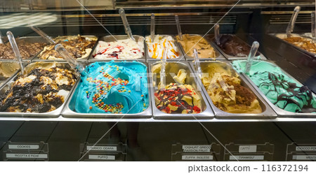 Different flavors of italian ice cream at Genoa Italy Different flavors of italian ice cream at Genoa Italy 116372194