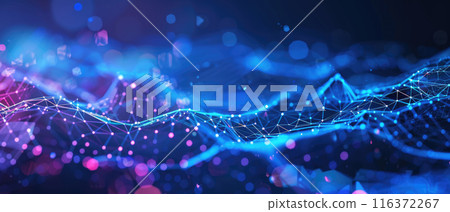 Cyber data abstract background, dark digital space with blue waves and lights. Theme of network, future, secure connect, tech, technology 116372267