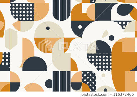 Natural rounded geometric shapes seamless pattern. Safari color cartoon isolated textile print pattern. Vector illustration on background 116372460