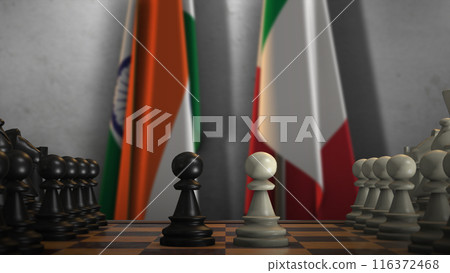 Italy and India Flags with Chess Game 3D Illustration. Politics Concept, Government Conflict 116372468