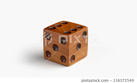 3d render of wooden dice with engraved circular dots on its faces 116372549