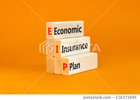 EIP economic insurance plan symbol. Concept words EIP economic insurance plan on beautiful wooden blocks. Beautiful orange background. Business EIP economic insurance plan concept. Copy space. 116372695