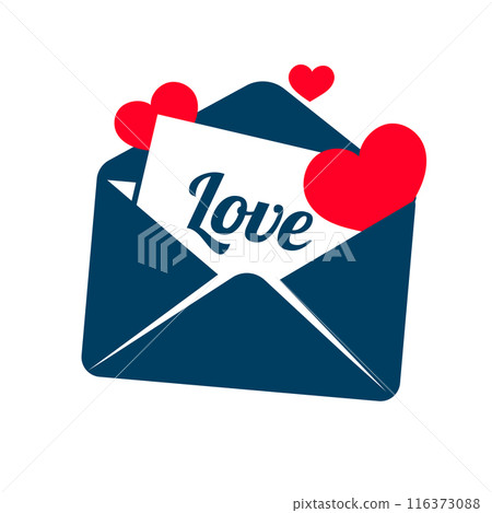 Valentine s day design. Realistic red gifts boxes. Open gift box full of decorative festive object. Holiday banner, web poster, flyer, stylish brochure, greeting card Romantic background 116373088