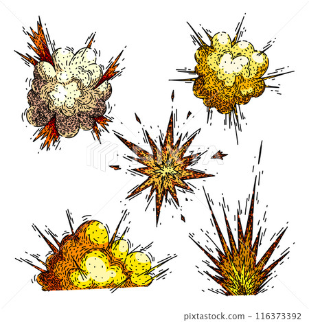 explosion bomb set sketch hand drawn vector 116373392