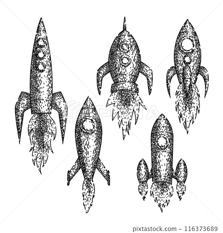 rocket set sketch hand drawn vector rocket set sketch hand drawn vector 116373689