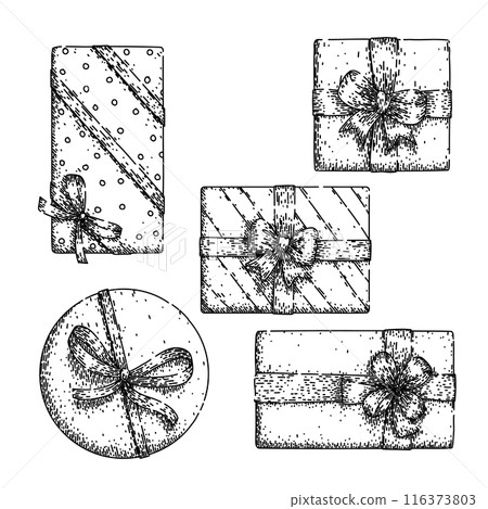 gift box top view set sketch hand drawn vector 116373803