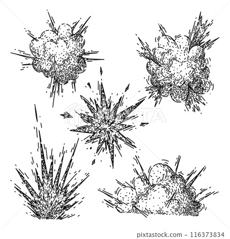 explosion bomb set sketch hand drawn vector 116373834