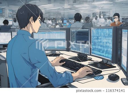 使用多個顯示器進行編程的工程師插圖_2 使用多個顯示器進行編程的工程師插圖_2 116374141