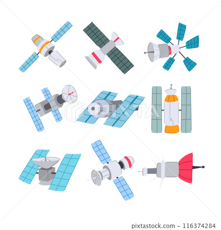 satellite set cartoon vector illustration 116374284