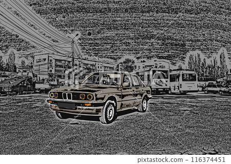 Legendary car BMW E-30. Old BMW 3 series with angel eyes optics. Legendary car BMW E-30. Old BMW 3 series with angel eyes optics. 116374451